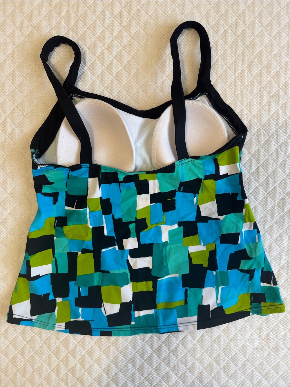 Women’s Multi-Color Abstract Print Tankini Swim Top - Black Trim - Picture 3 of 5